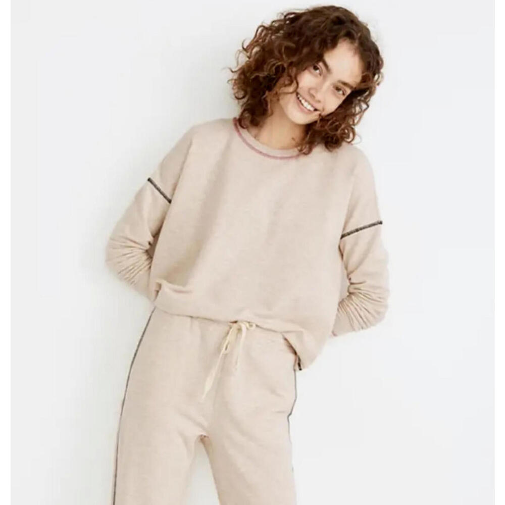 Madewell MWL Superbrushed Pullover Long Sleeve Easygoing Sweatshirt Oatmeal
